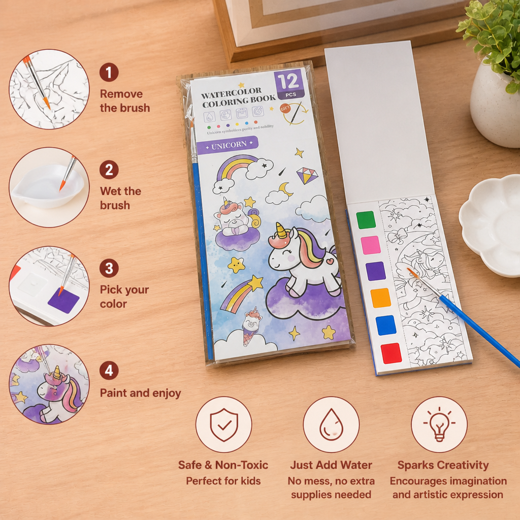 All-in-One Watercolour Painting Book with Built-In Paint & Brush