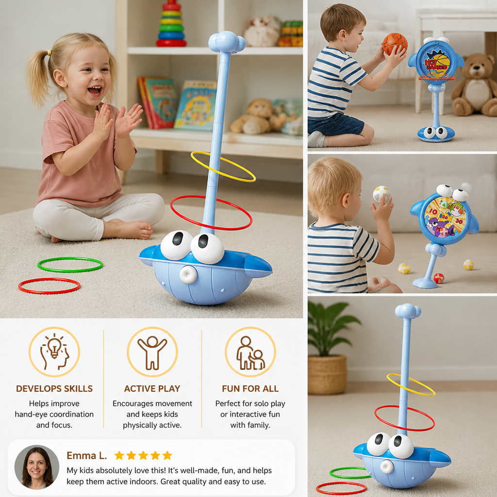3-in-1 Educational Activity Game – Ring Toss, Basketball & Sticky Ball