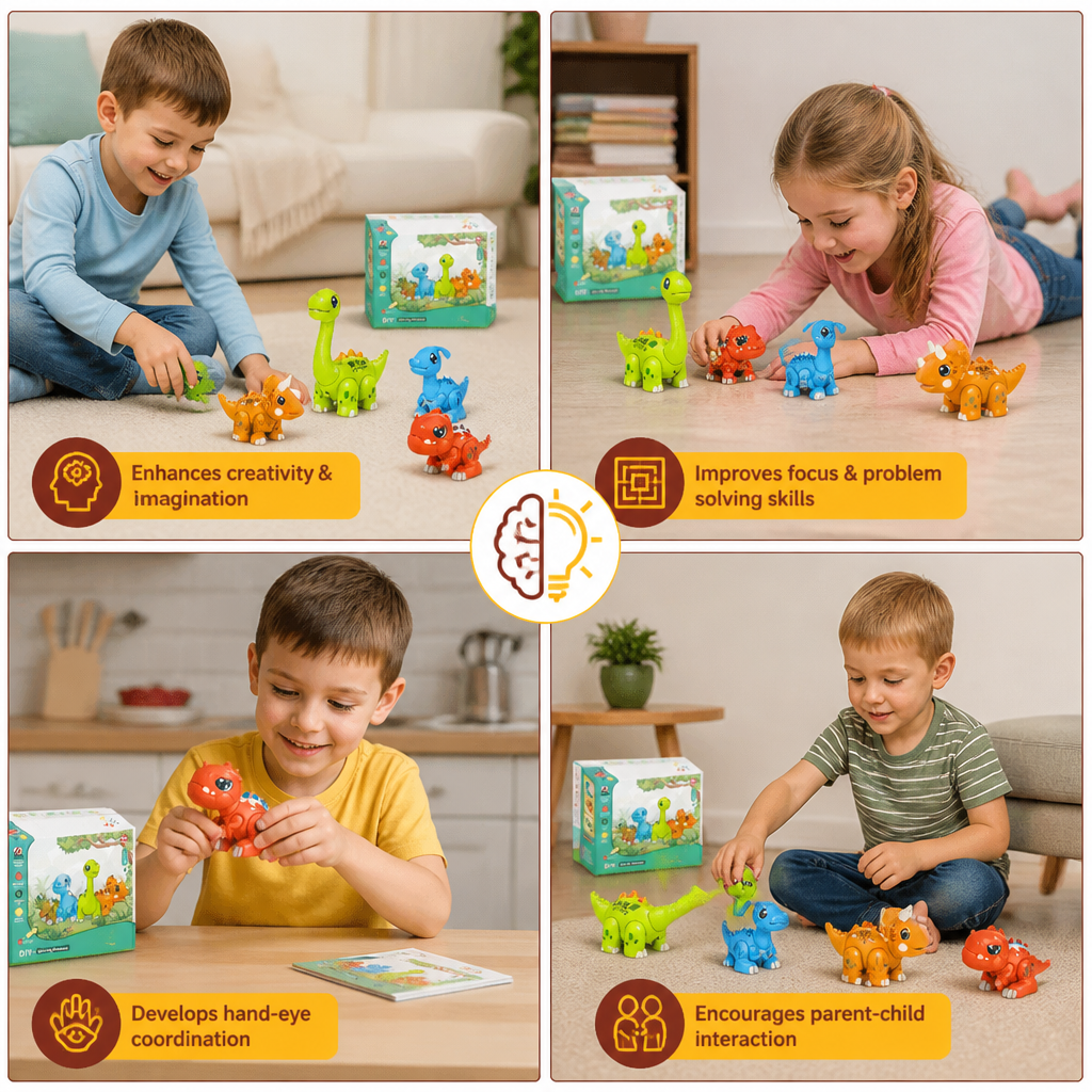 Easy-Assembly STEM Learning Dinosaur Toy with Lights & Sounds