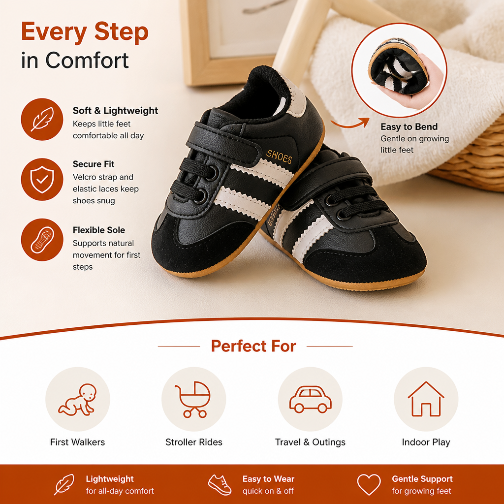 Classic Retro Baby Sneakers – Soft Sole First Walking Shoes