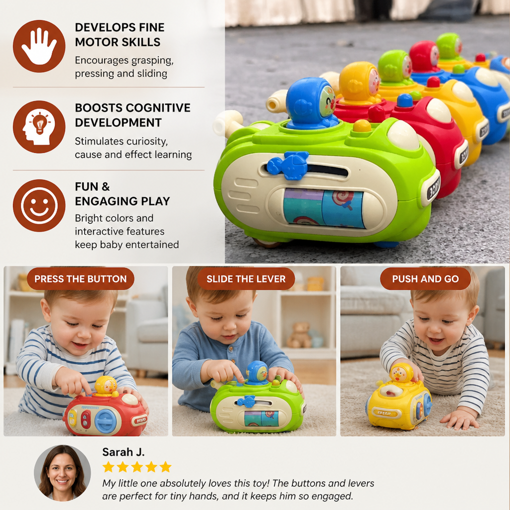 5-in-1 Press & Go Busy Car Toy for Fine Motor Skills Development