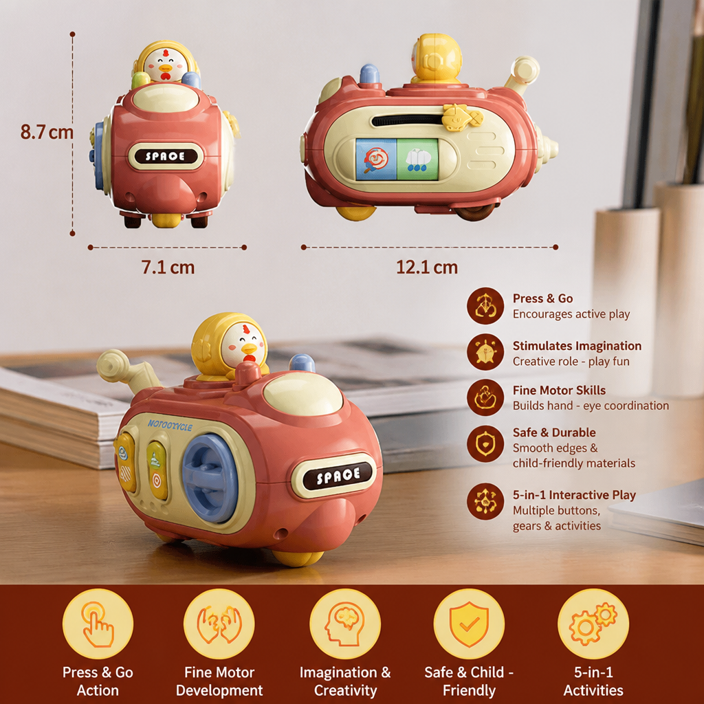 5-in-1 Press & Go Busy Car Toy for Fine Motor Skills Development