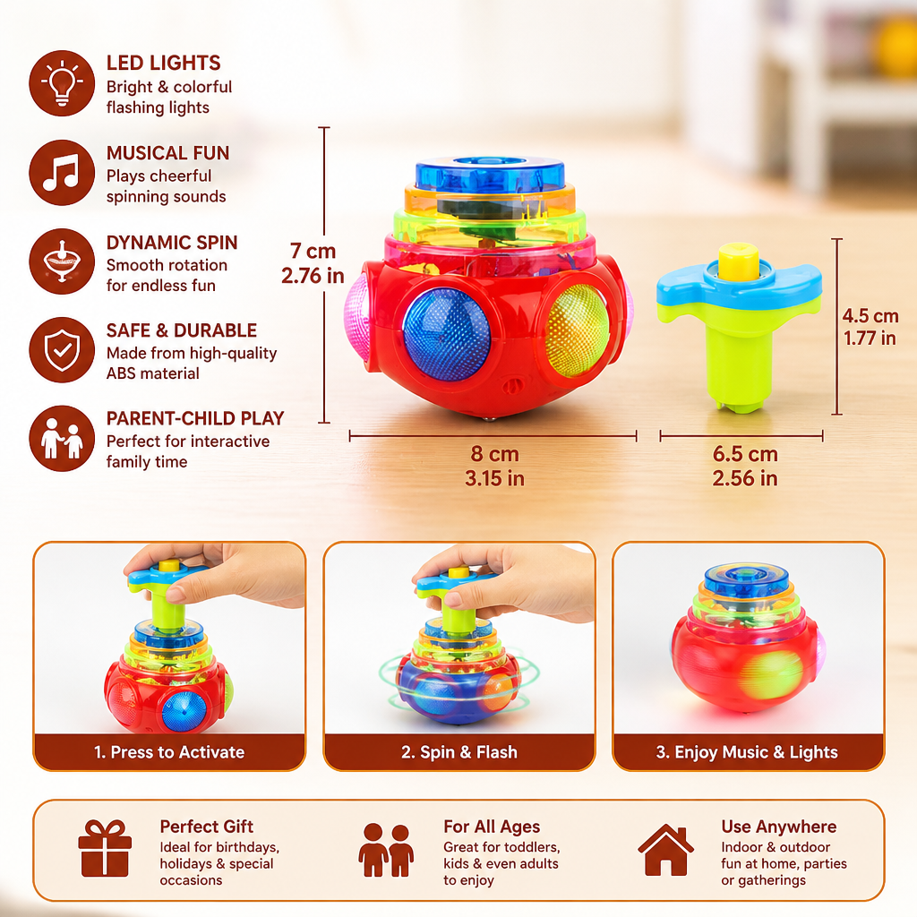 Interactive Light-Up Musical Spinning Top Toy for Kids