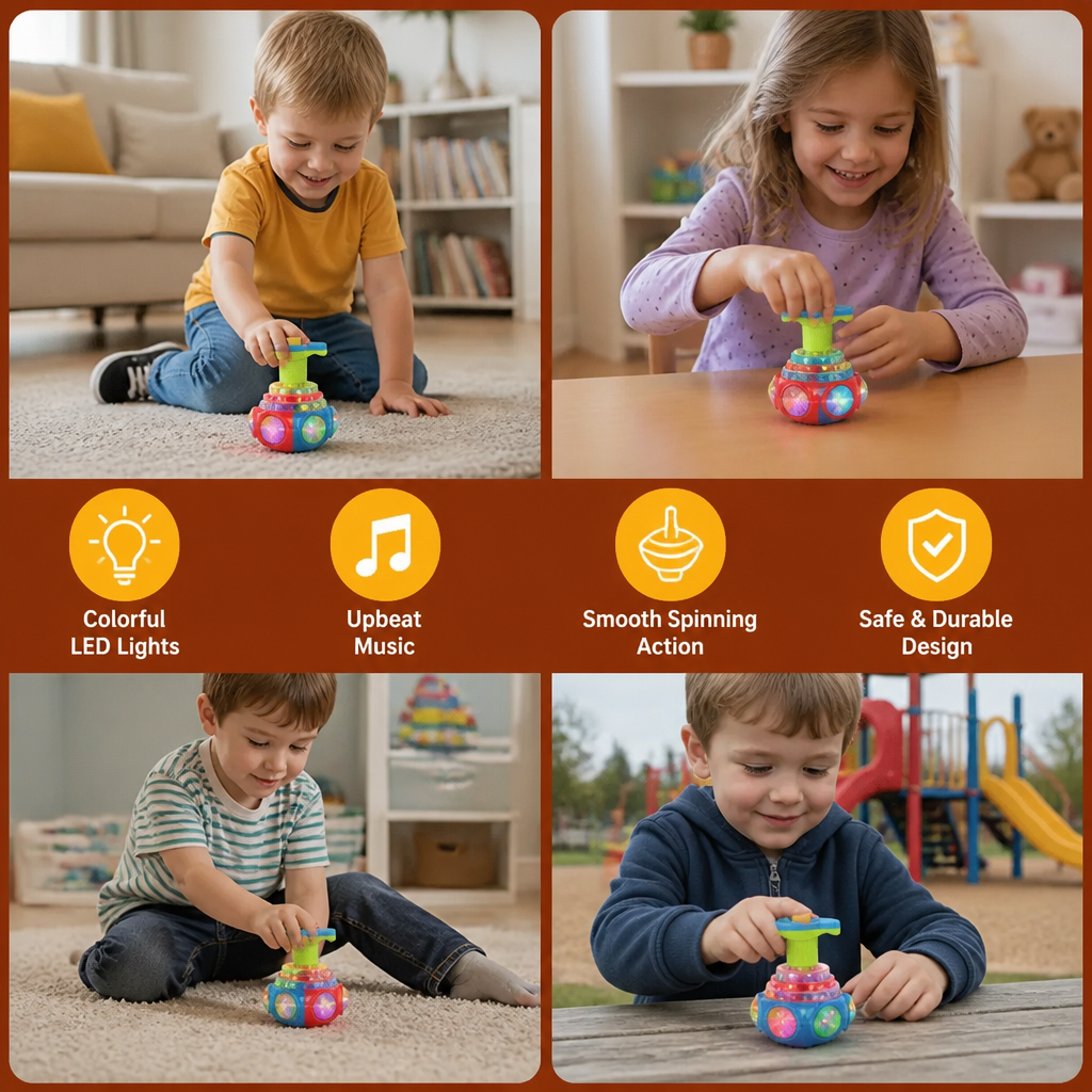 Interactive Light-Up Musical Spinning Top Toy for Kids