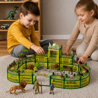 Modular Build-Your-Own Zoo Playset with Animal Figures & Interactive Cages