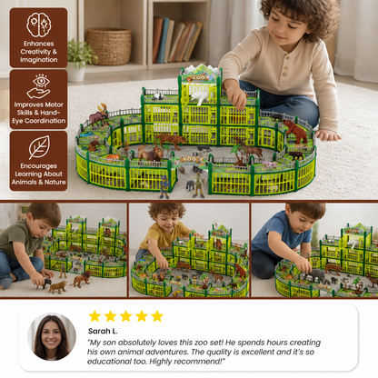 Modular Build-Your-Own Zoo Playset with Animal Figures & Interactive Cages