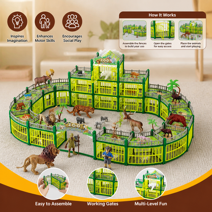 Modular Build-Your-Own Zoo Playset with Animal Figures & Interactive Cages