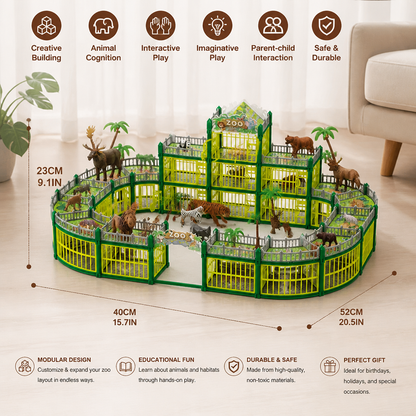 Modular Build-Your-Own Zoo Playset with Animal Figures & Interactive Cages