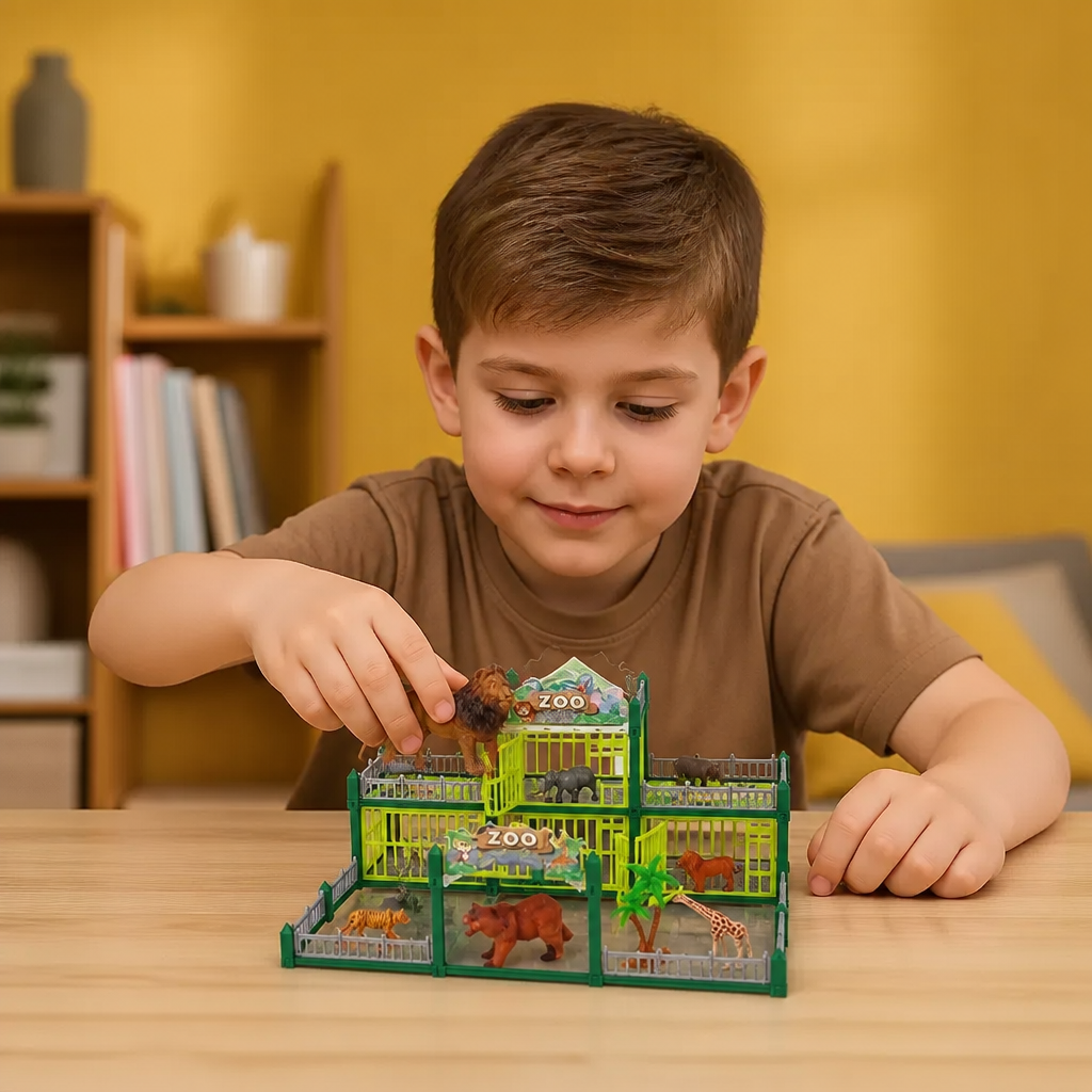 Modular Build-Your-Own Zoo Playset with Animal Figures & Interactive Cages