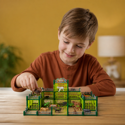 Modular Build-Your-Own Zoo Playset with Animal Figures & Interactive Cages