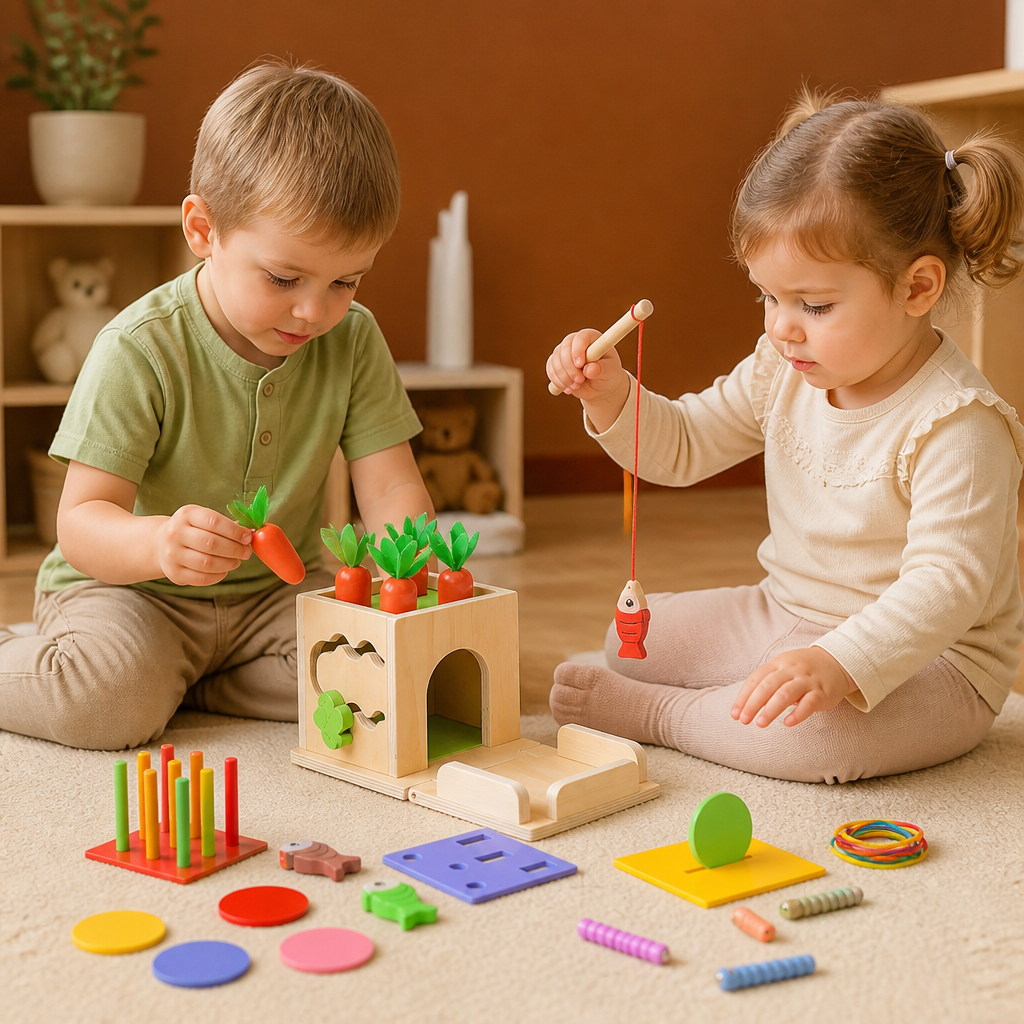 6-in-1 Montessori Wooden Shapes and Figures Educational Cube