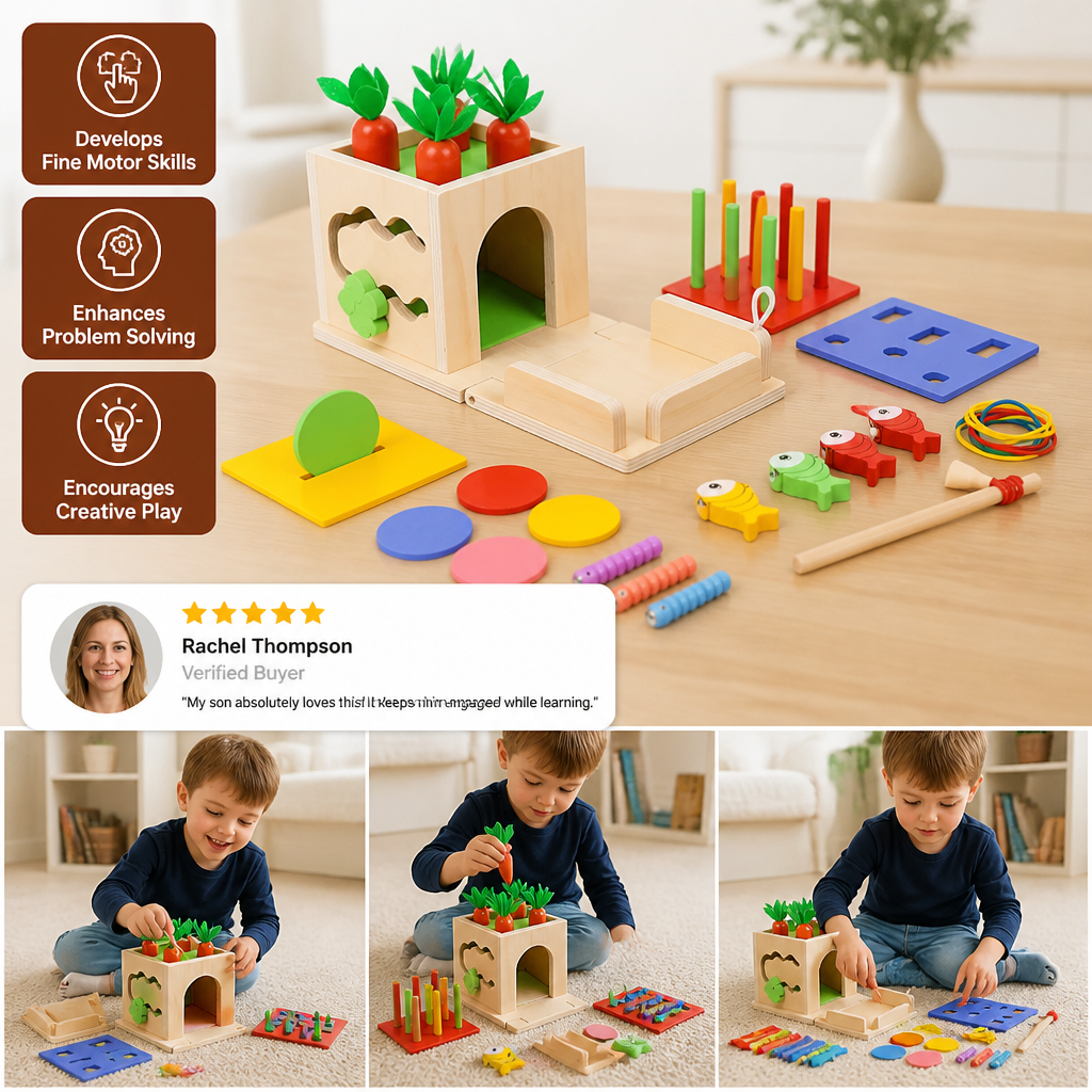 6-in-1 Montessori Wooden Shapes and Figures Educational Cube