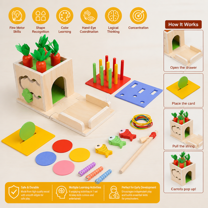 6-in-1 Montessori Wooden Shapes and Figures Educational Cube