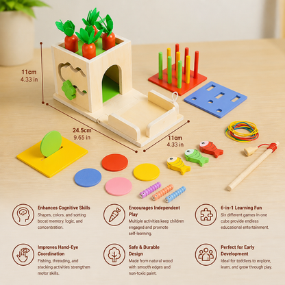6-in-1 Montessori Wooden Shapes and Figures Educational Cube