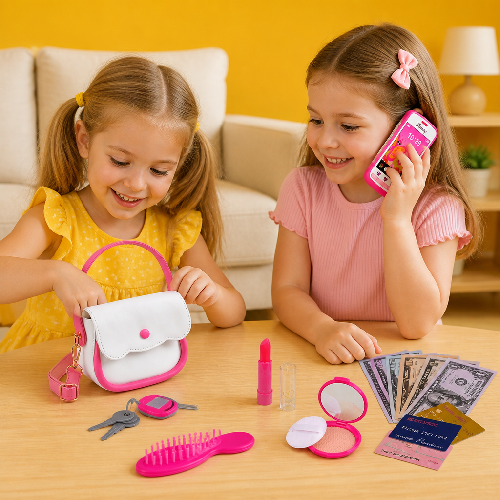 Kids Pretend Play Handbag Set with Phone, Makeup & Accessories