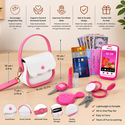 Kids Pretend Play Handbag Set with Phone, Makeup & Accessories