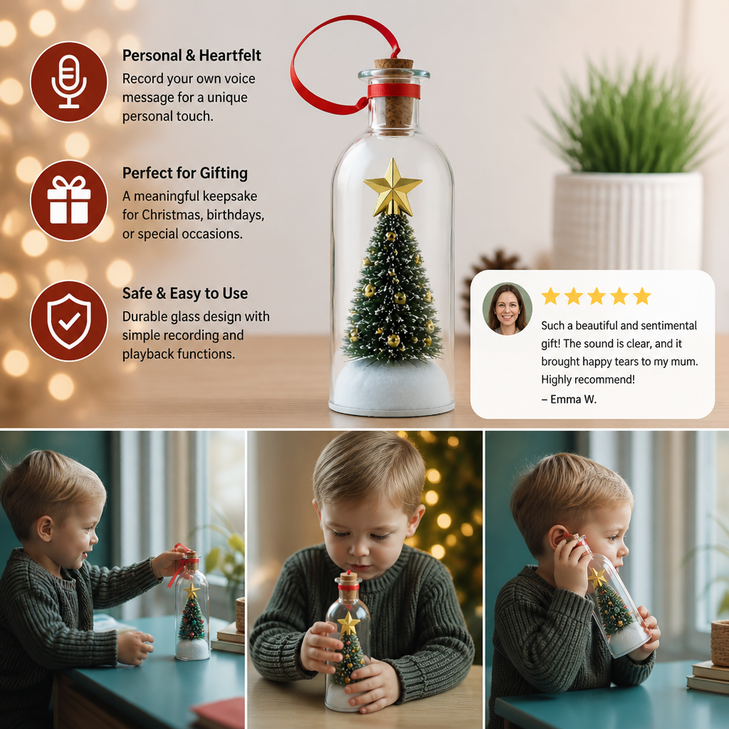 Recordable Christmas Message-in-a-Bottle Ornament with Voice Playback