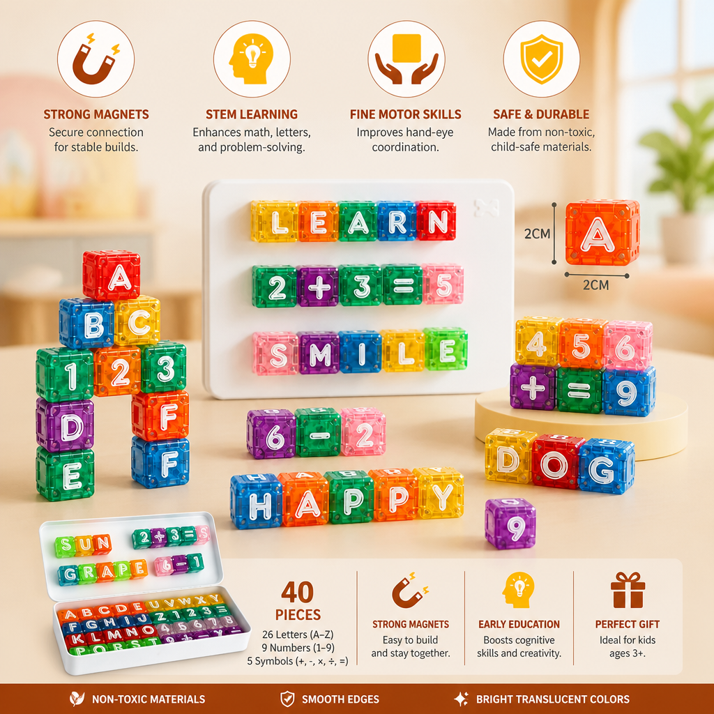 40-Piece Magnetic Letters & Numbers Learning Set – Montessori STEM Toy for Kids