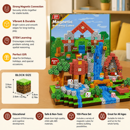 100-Piece Magnetic Building Cube Set – Montessori STEM Construction Toy for Kids