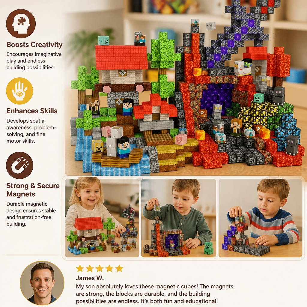 100-Piece Magnetic Building Cube Set – Montessori STEM Construction Toy for Kids