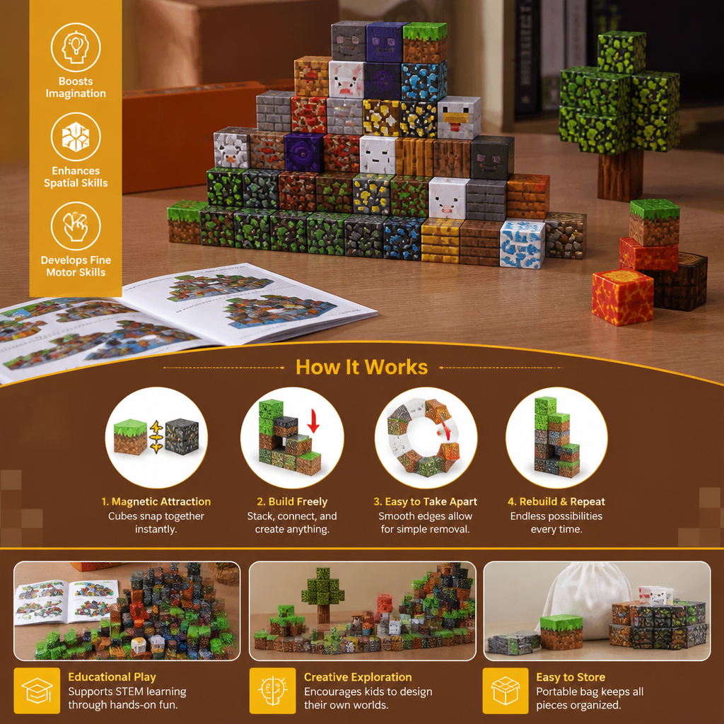 100-Piece Magnetic Building Cube Set – Montessori STEM Construction Toy for Kids