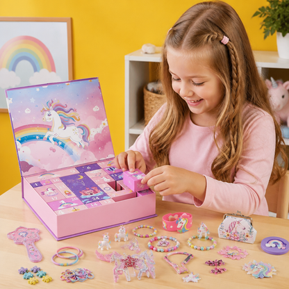 24-Day Unicorn Advent Calendar with Hair Accessories, Stickers & Surprise Gifts