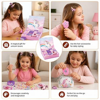 24-Day Unicorn Advent Calendar with Hair Accessories, Stickers & Surprise Gifts