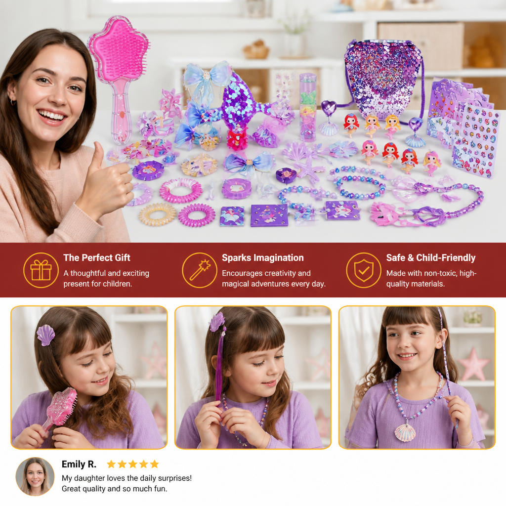 24-Day Mermaid Advent Calendar with Hair Accessories, Stickers & Surprise Gifts
