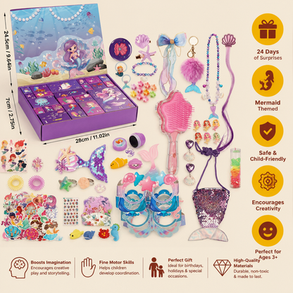 24-Day Mermaid Advent Calendar with Hair Accessories, Stickers & Surprise Gifts