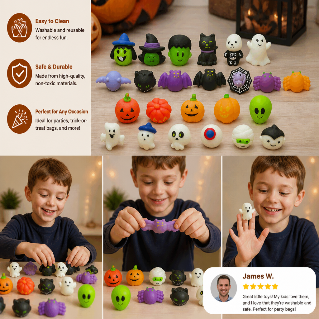 Washable & Reusable Halloween Squishy Toy Set for Party Favors and Trick-or-Treating