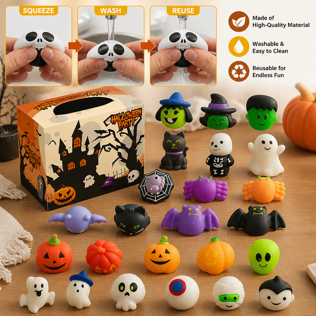 Washable & Reusable Halloween Squishy Toy Set for Party Favors and Trick-or-Treating