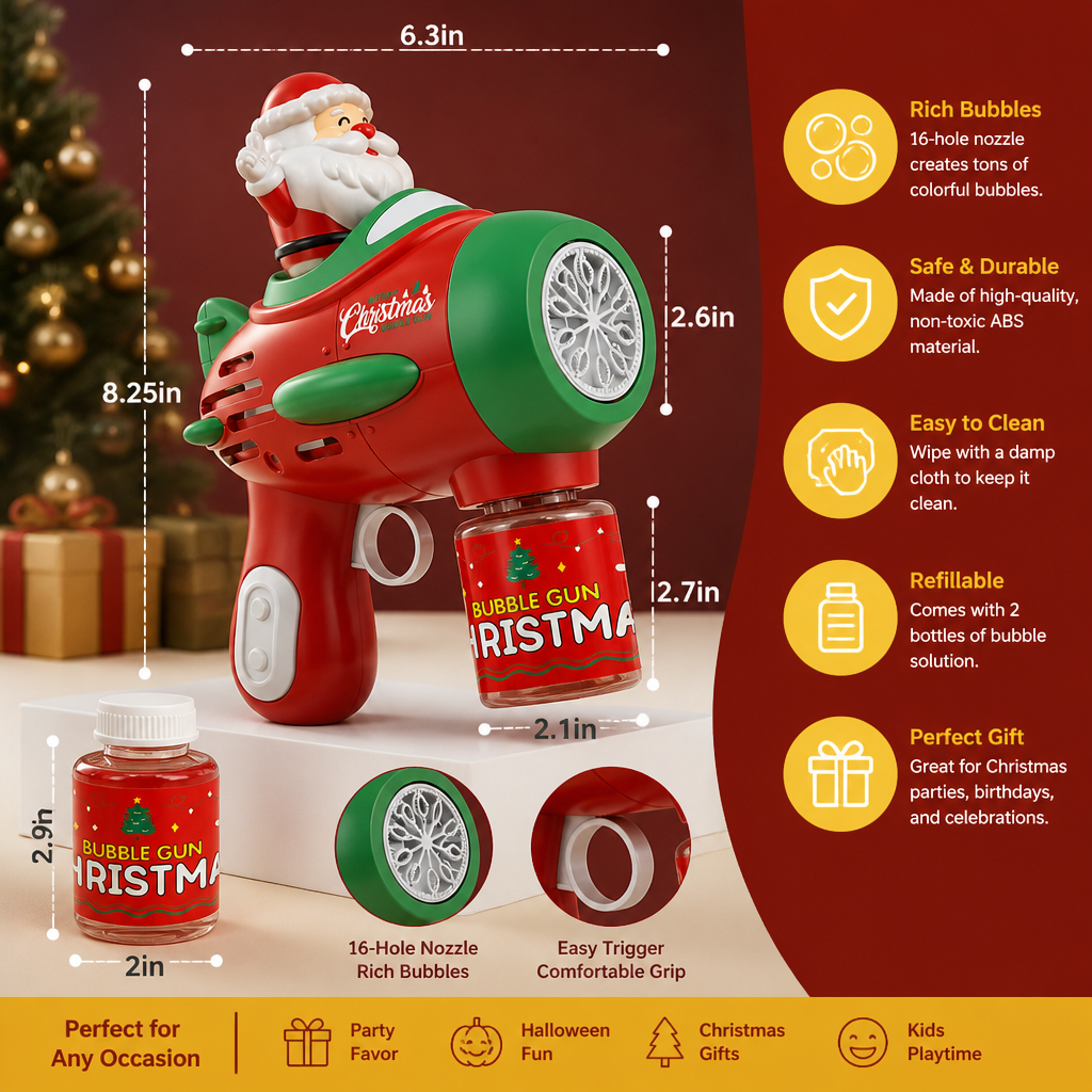 Electric Christmas Bubble Gun with Lights & Sounds for Kids