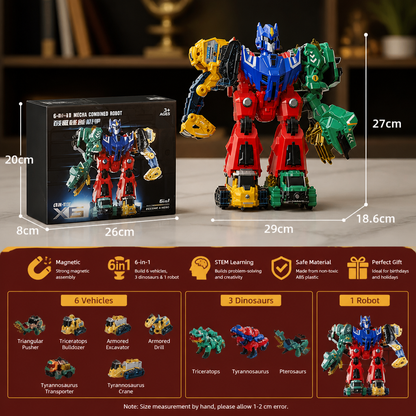 6-in-1 Magnetic Transforming Toy – Build 6 Vehicles, 3 Dinosaurs & 1 Robot
