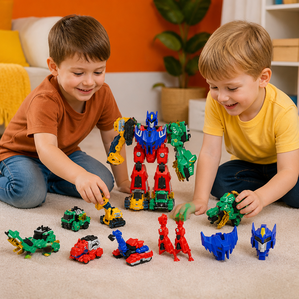 6-in-1 Magnetic Transforming Toy – Build 6 Vehicles, 3 Dinosaurs & 1 Robot