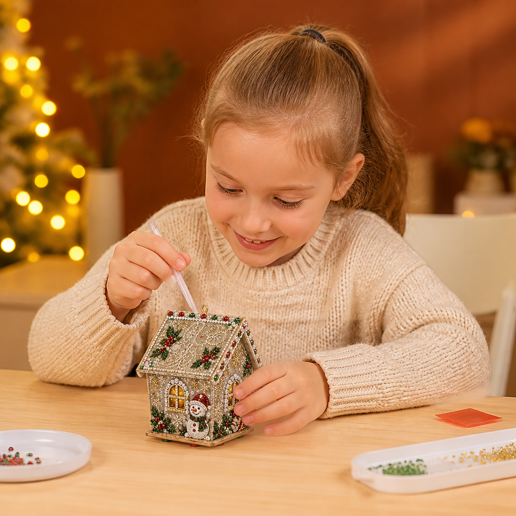 DIY 3D Wooden Gingerbread House Puzzle & Diamond Art Kit