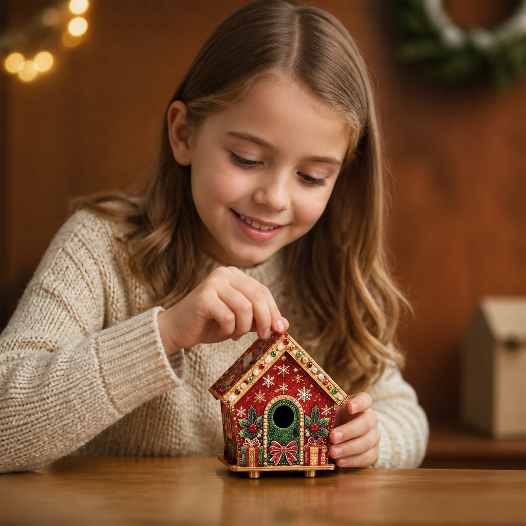 DIY 3D Wooden Gingerbread House Puzzle & Diamond Art Kit