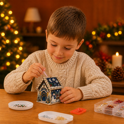DIY 3D Wooden Gingerbread House Puzzle & Diamond Art Kit