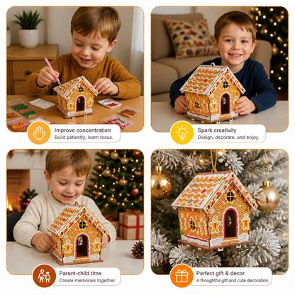 DIY 3D Wooden Gingerbread House Puzzle & Diamond Art Kit