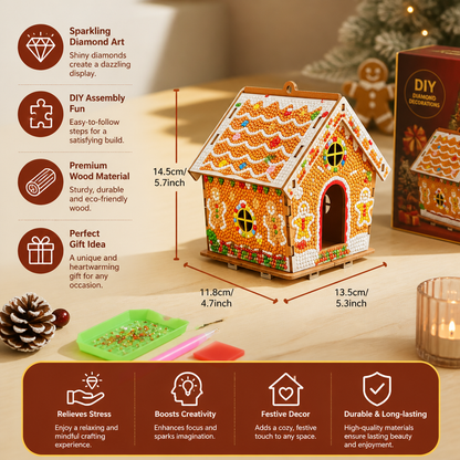 DIY 3D Wooden Gingerbread House Puzzle & Diamond Art Kit