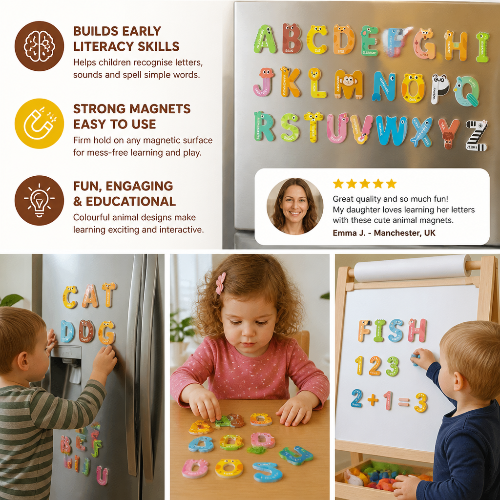 Animal Alphabet & Number Fridge Magnets – Kids’ Spelling and Learning Set