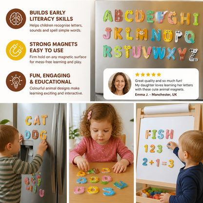 Animal Alphabet & Number Fridge Magnets – Kids’ Spelling and Learning Set