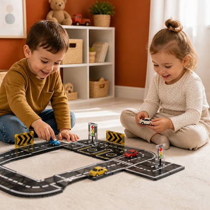 Magnetic Tiles & Building Blocks Set with Roads & Traffic Lights