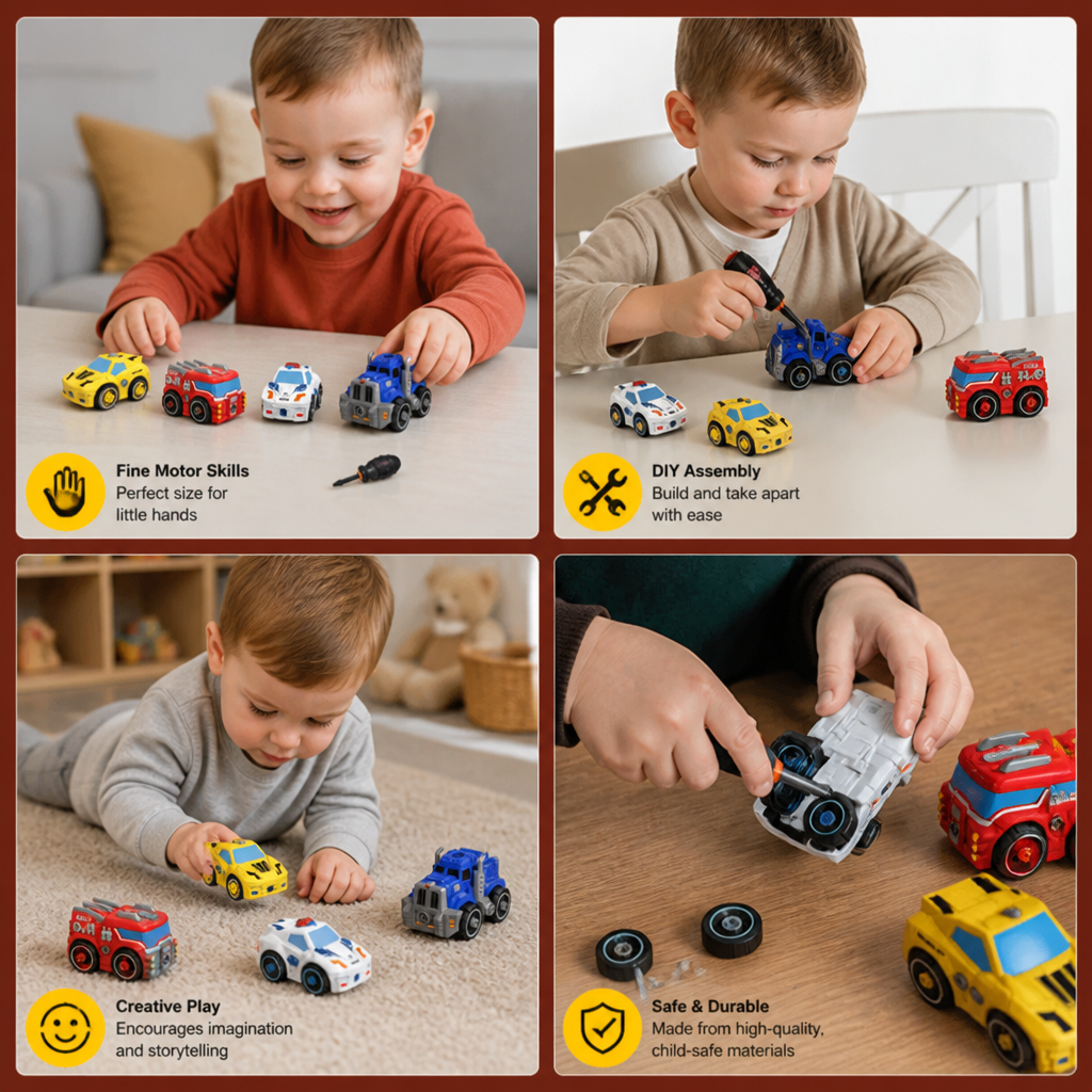 4-Piece DIY Take-Apart City Vehicle Set with Toy Drill