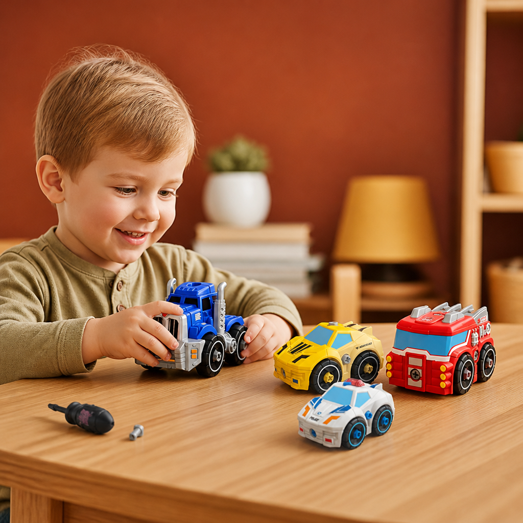4-Piece DIY Take-Apart City Vehicle Set with Toy Drill