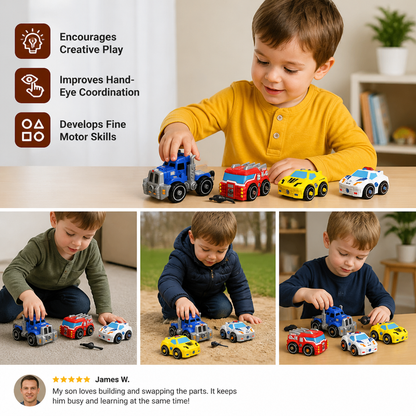 4-Piece DIY Take-Apart City Vehicle Set with Toy Drill