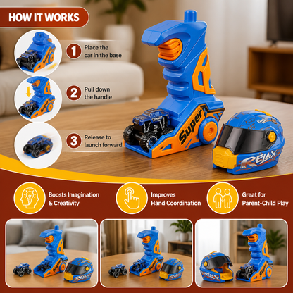 One-Click Monster Truck Launcher with Helmet & Handle Design
