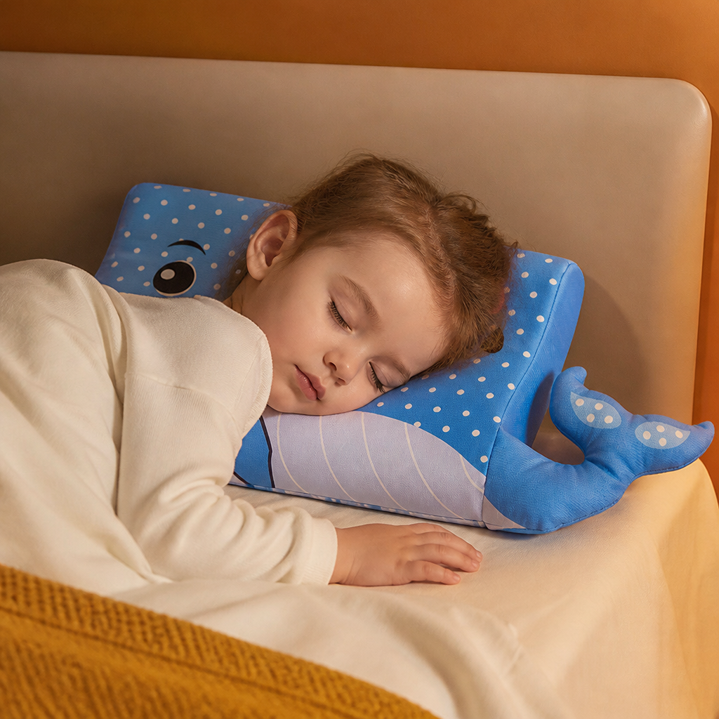 Calming Ergonomic Kids’ Pillow with Cartoon Animal Pillowcase
