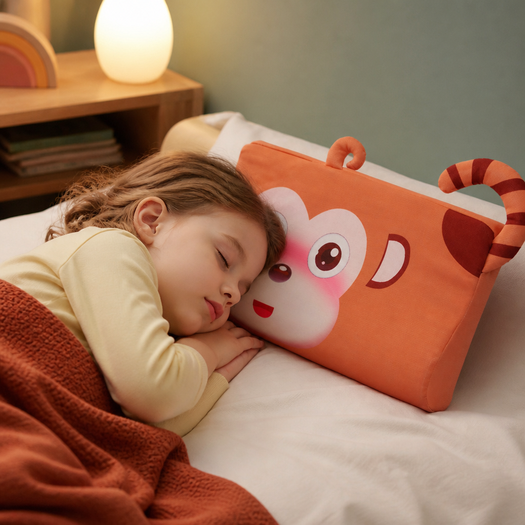 Calming Ergonomic Kids’ Pillow with Cartoon Animal Pillowcase