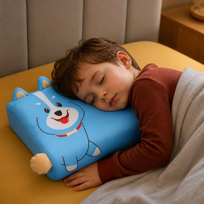 Calming Ergonomic Kids’ Pillow with Cartoon Animal Pillowcase