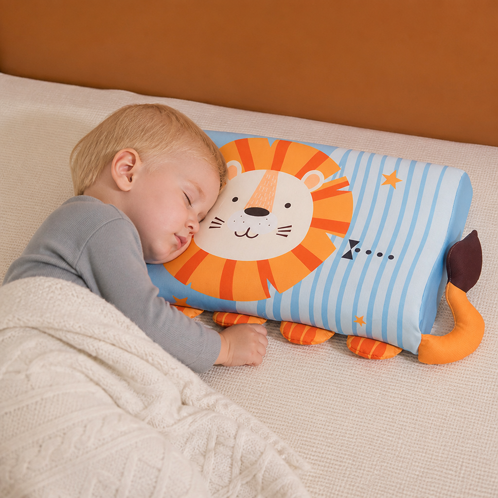 Calming Ergonomic Kids’ Pillow with Cartoon Animal Pillowcase